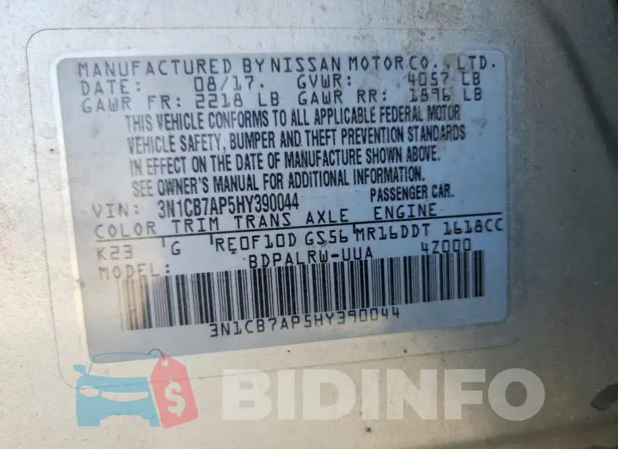 3N1CB7AP5HY390044 Photo# 13