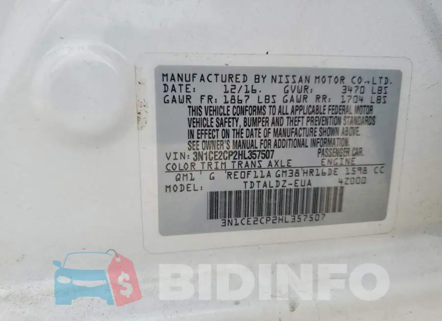 3N1CE2CP2HL357507 Photo# 12