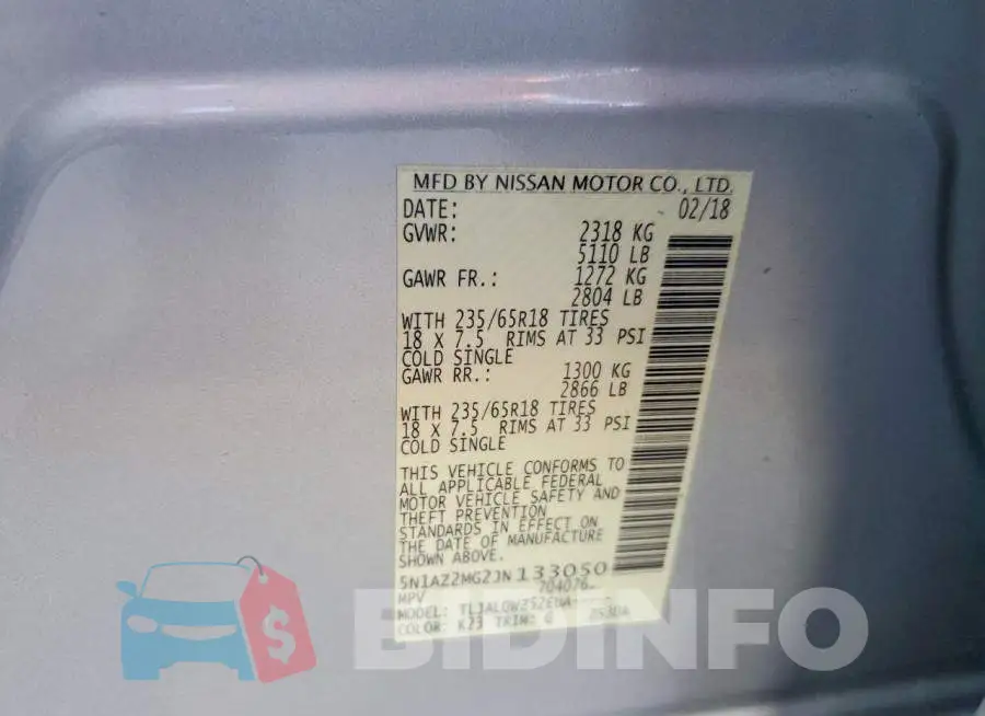 5N1AZ2MG2JN133050 Photo# 13