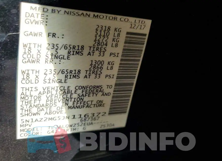 5N1AZ2MG5JN116372 Photo# 13