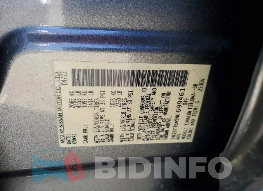 5N1BT3BA9NC699461 Photo# 13