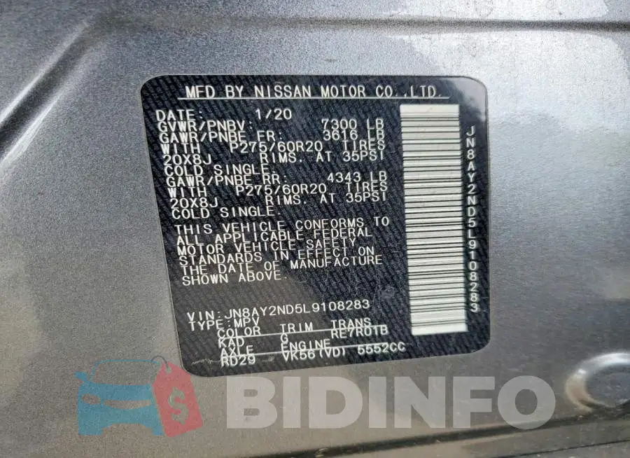JN8AY2ND5L9108283 Photo# 12