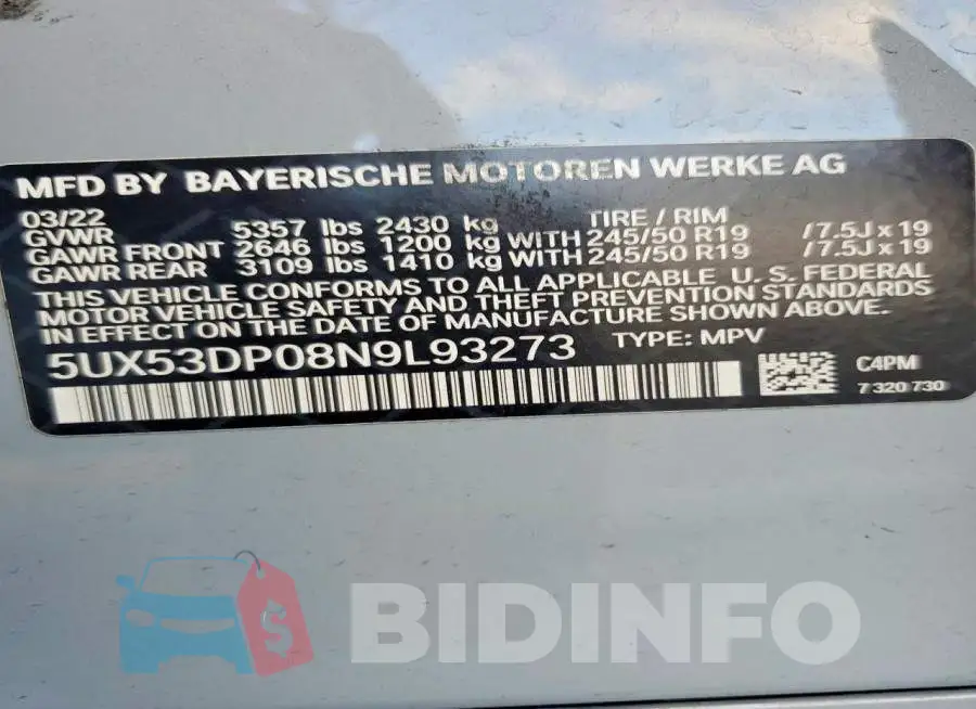 5UX53DP08N9L93273 Photo# 13