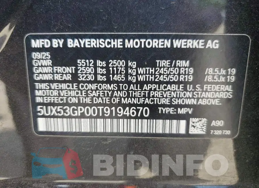 5UX53GP00T9194670 Photo# 13