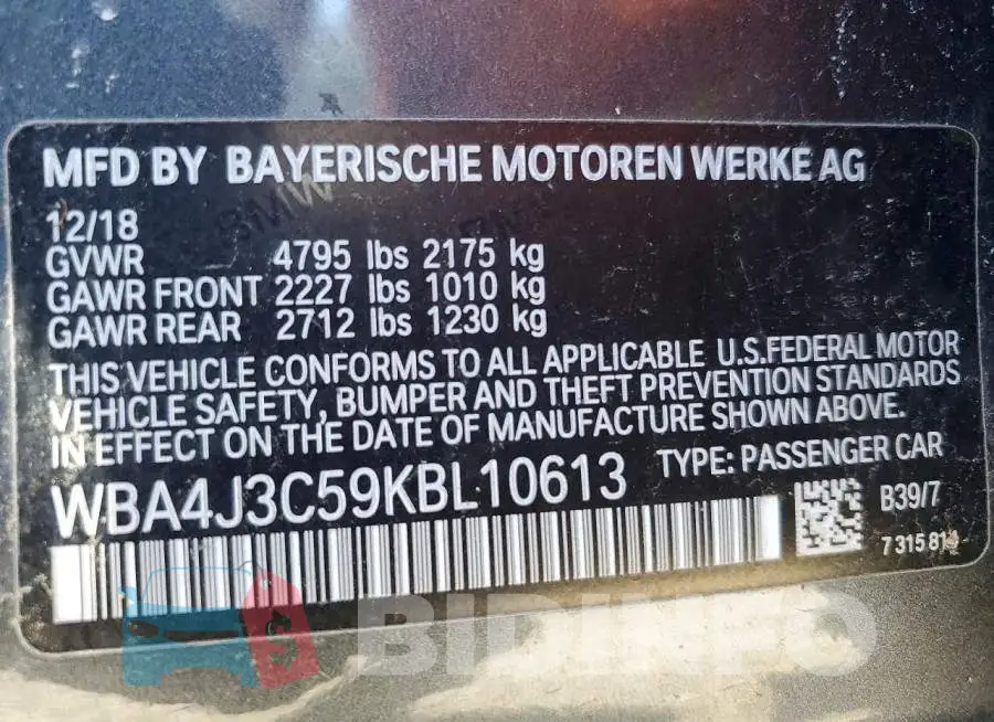 WBA4J3C59KBL10613 Photo# 12