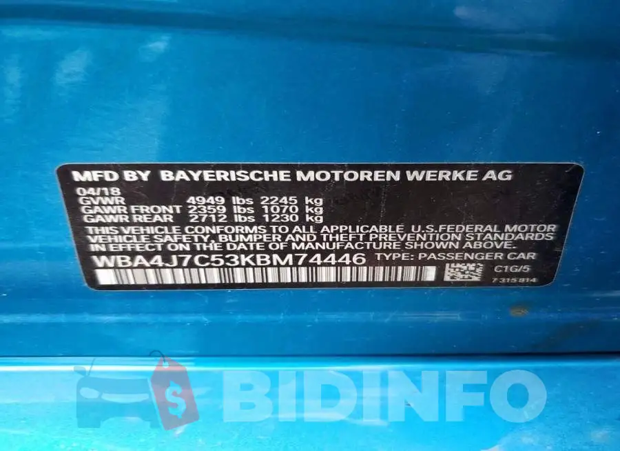 WBA4J7C53KBM74446 Photo# 12