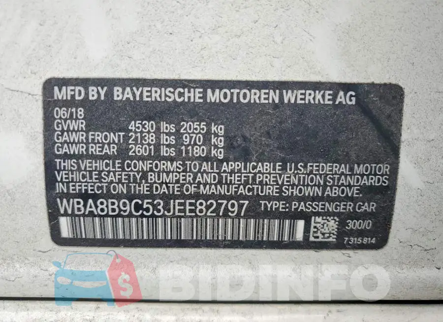 WBA8B9C53JEE82797 Photo# 12