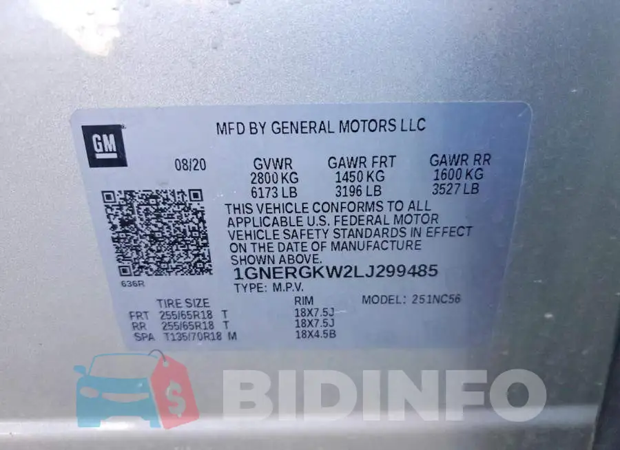 1GNERGKW2LJ299485 Photo# 14
