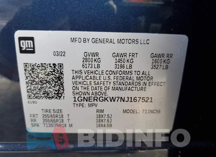 1GNERGKW7NJ167521 Photo# 13