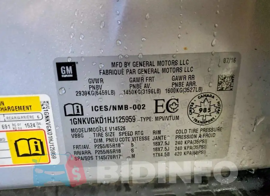 1GNKVGKD1HJ125959 Photo# 12