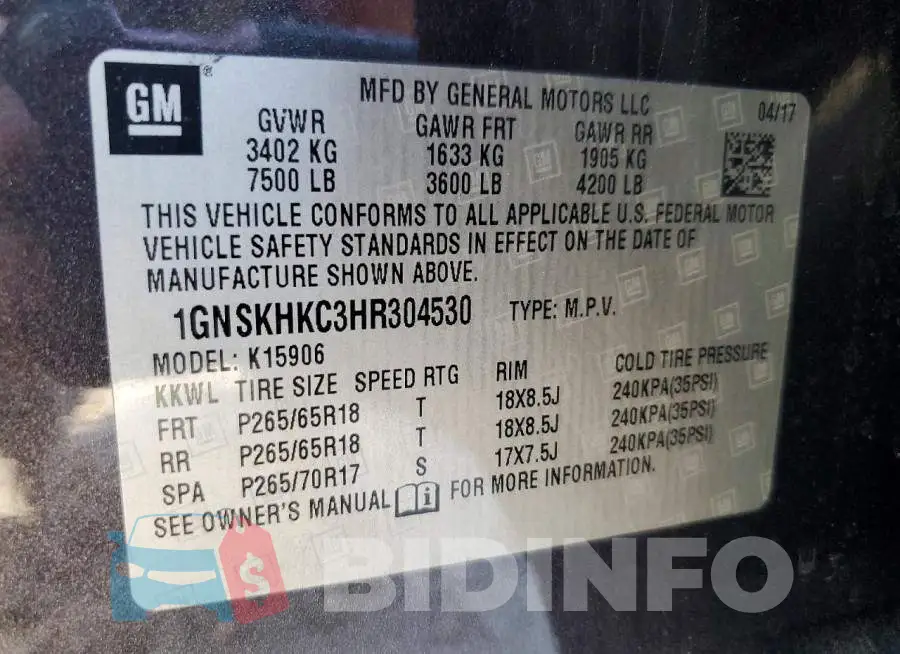 1GNSKHKC3HR304530 Photo# 13