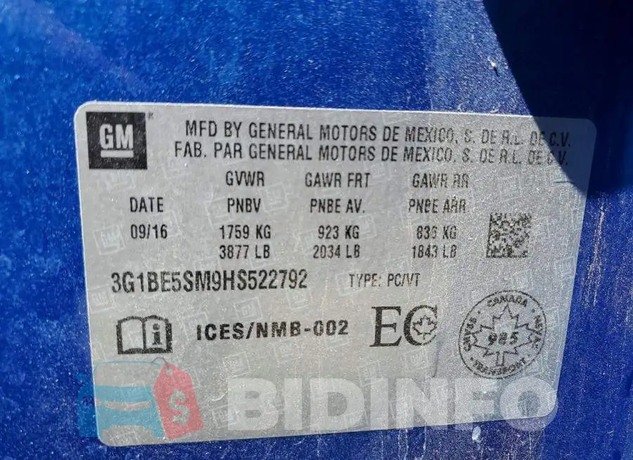 3G1BE5SM9HS522792 Photo# 12