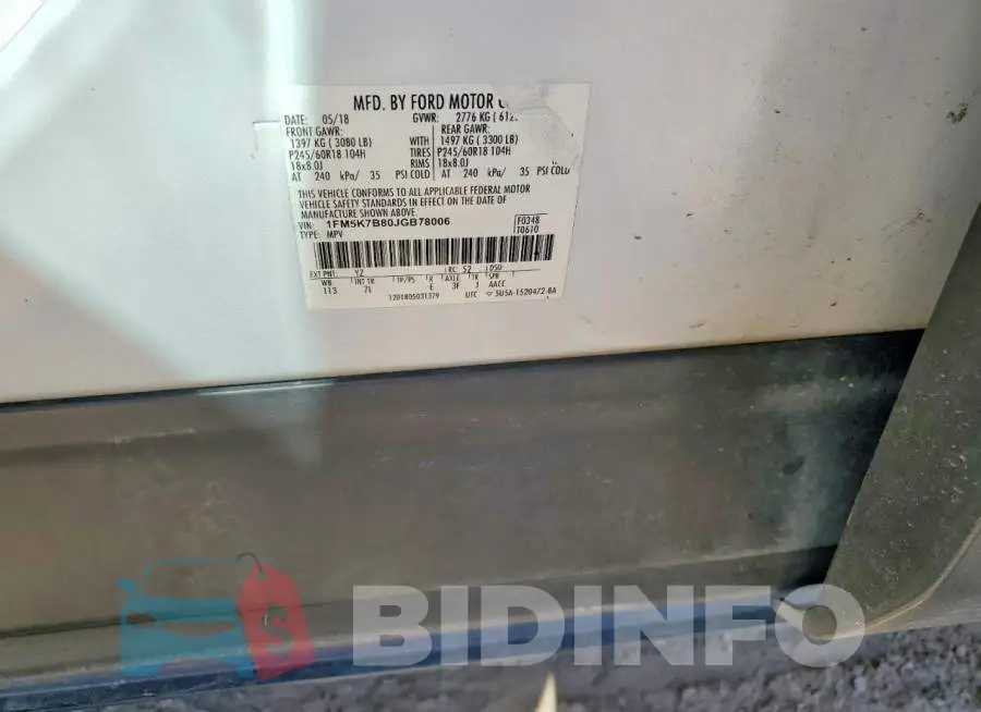 1FM5K7B80JGB78006 Photo# 12