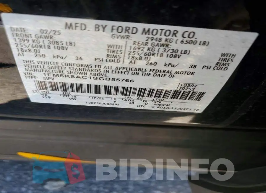 1FM5K8AC1SGB55766 Photo# 13