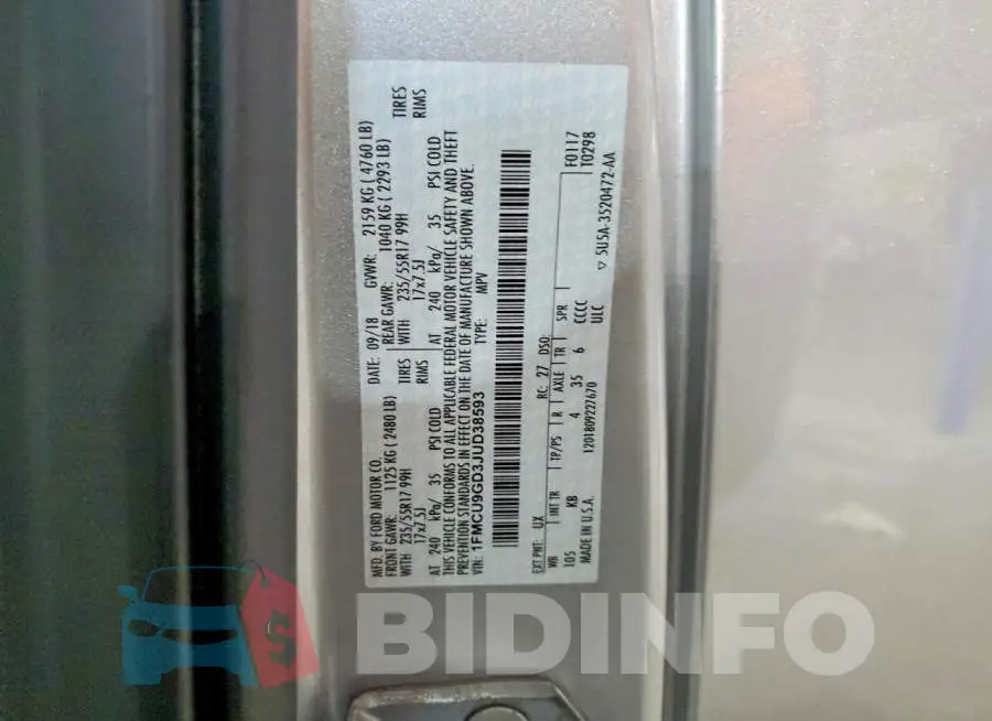 1FMCU9GD3JUD38593 Photo# 13