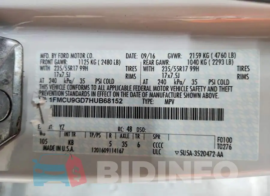 1FMCU9GD7HUB68152 Photo# 13