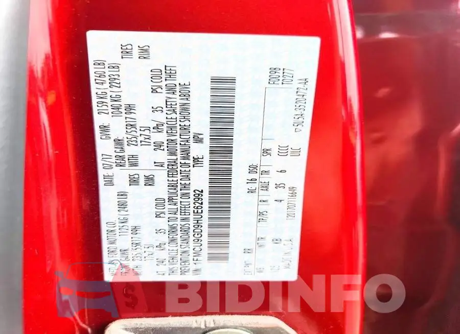 1FMCU9GD9HUE62992 Photo# 13