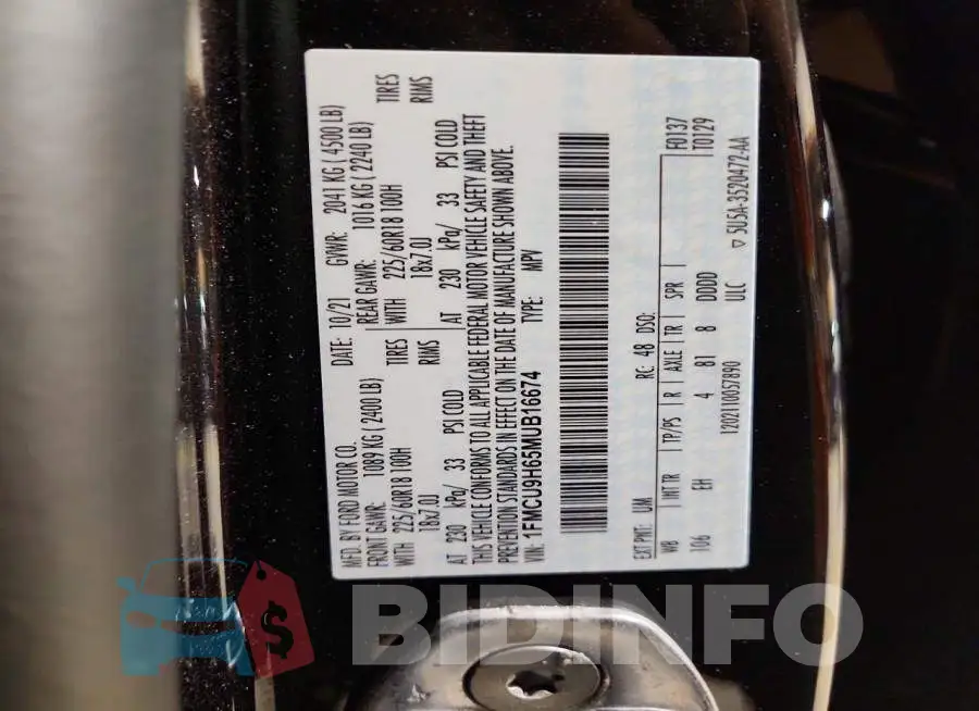 1FMCU9H65MUB16674 Photo# 13