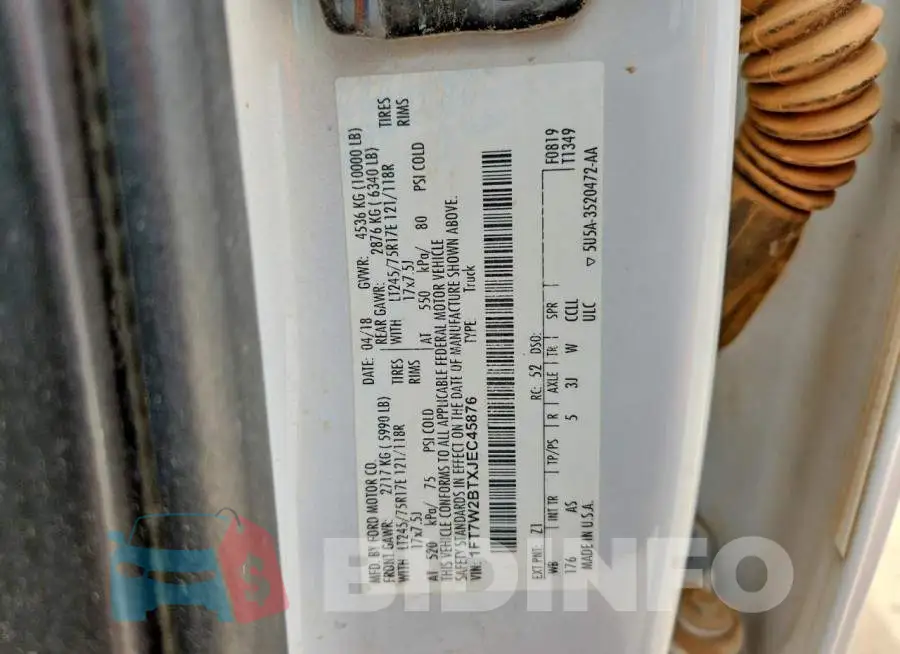 1FT7W2BTXJEC45876 Photo# 12