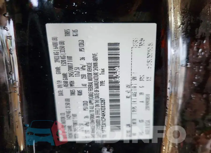 1FTEX1CP4KKE83287 Photo# 12