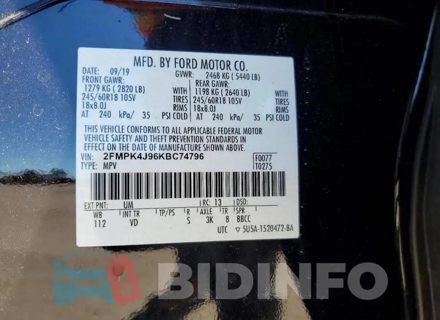 2FMPK4J96KBC74796 Photo# 13