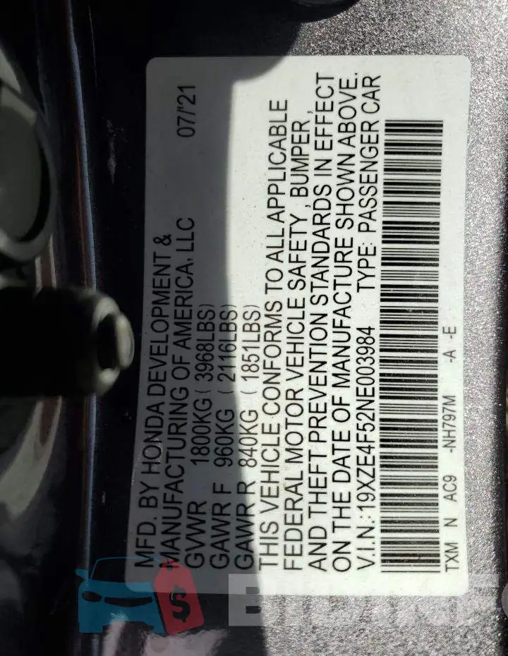 19XZE4F52NE003984 Photo# 13