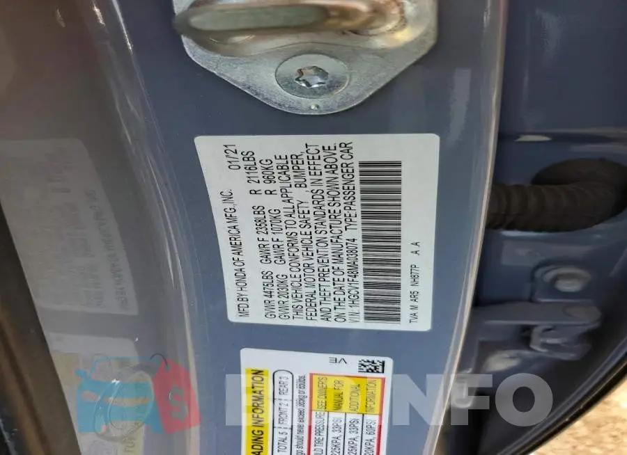 1HGCV1F48MA038074 Photo# 12