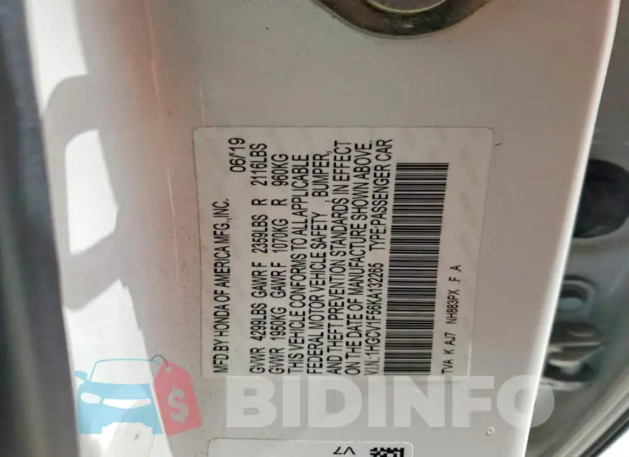 1HGCV1F56KA132265 Photo# 13