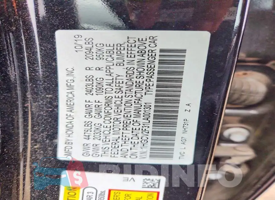 1HGCV2F31LA001301 Photo# 12