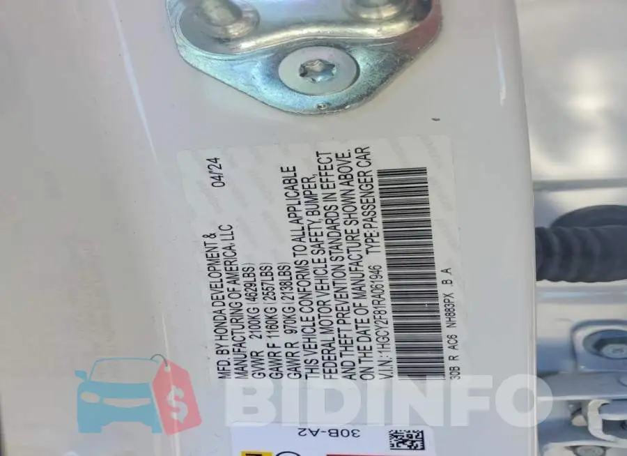 1HGCY2F81RA061946 Photo# 12