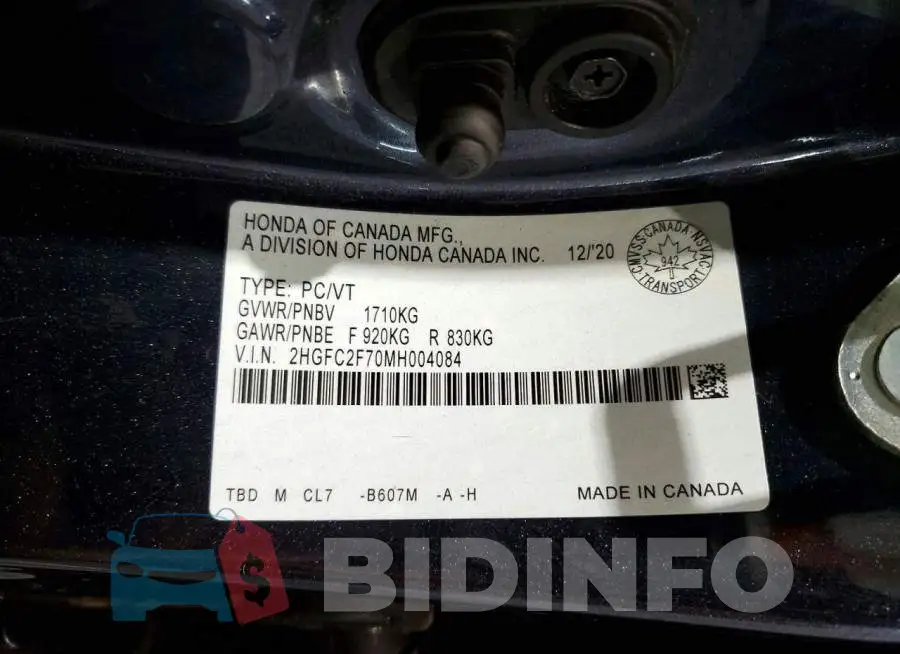 2HGFC2F70MH004084 Photo# 13