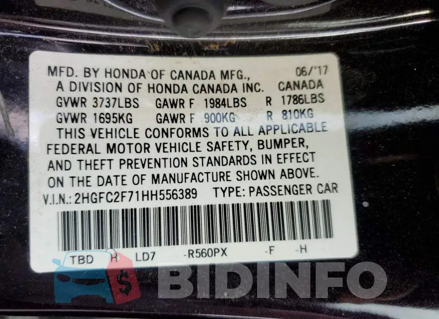 2HGFC2F71HH556389 Photo# 13