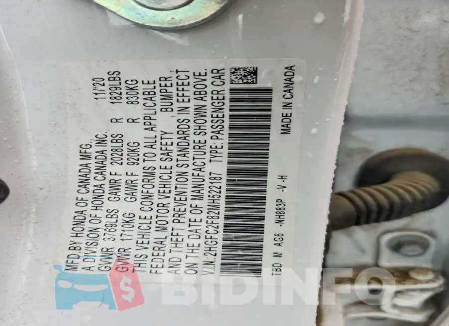 2HGFC2F82MH522187 Photo# 13