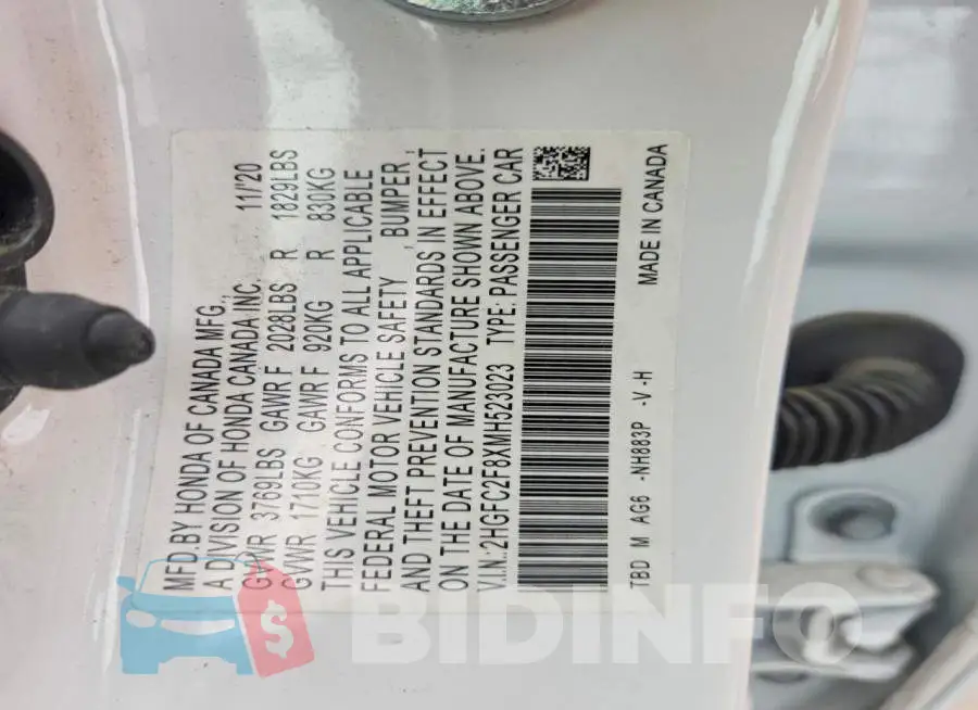 2HGFC2F8XMH523023 Photo# 12