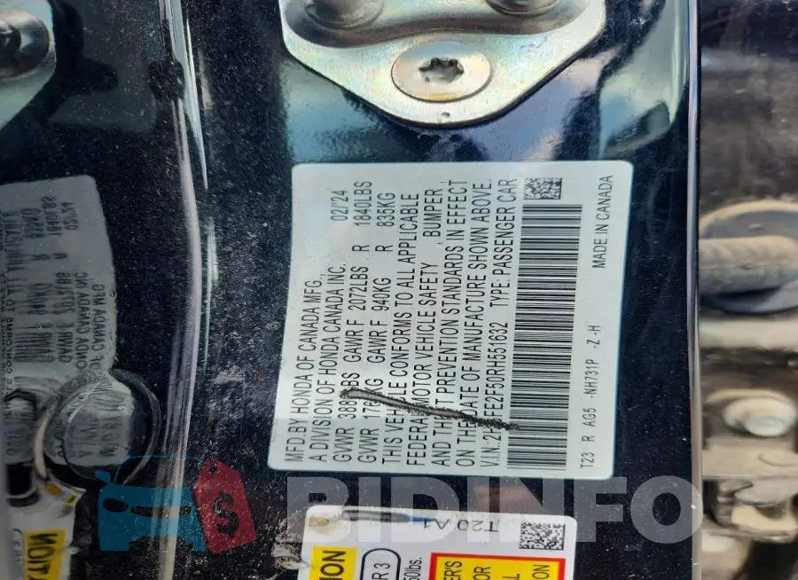 2HGFE2F50RH551632 Photo# 13