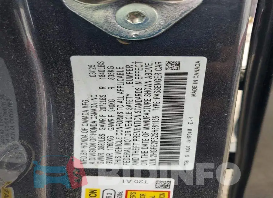 2HGFE2F52SH581155 Photo# 13