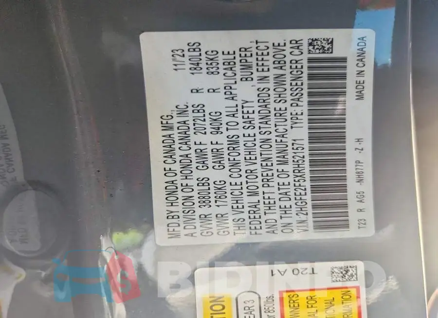 2HGFE2F5XRH521571 Photo# 12