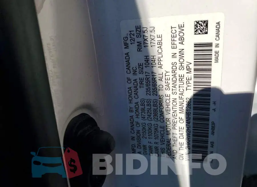 2HKRW2H74NH612862 Photo# 13