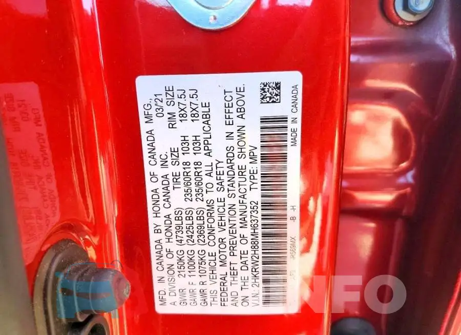 2HKRW2H88MH637352 Photo# 14