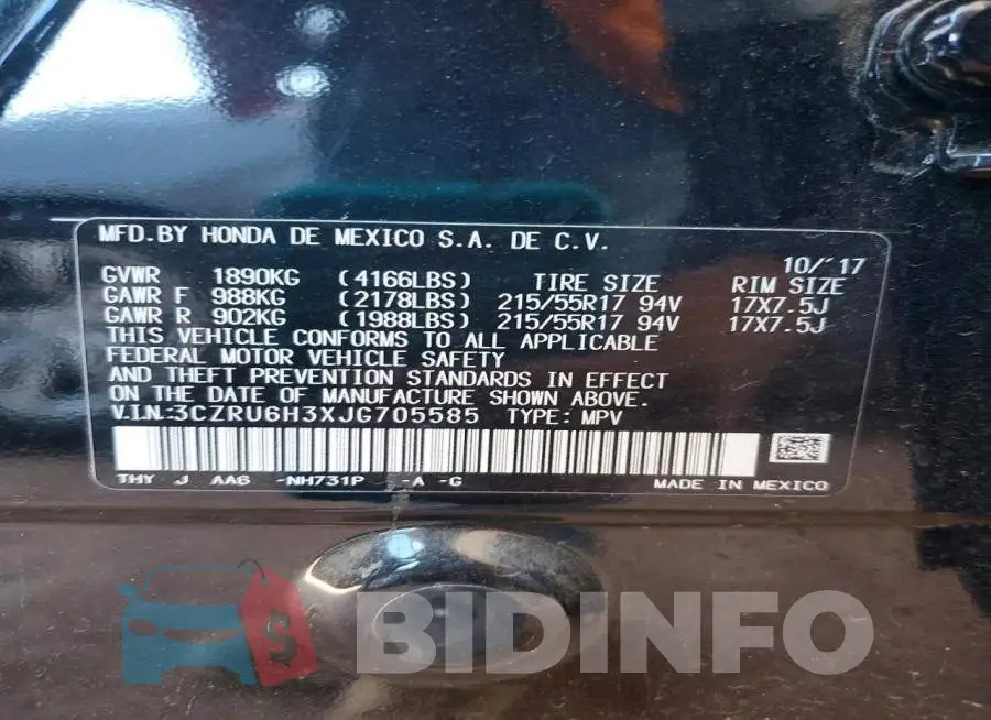 3CZRU6H3XJG705585 Photo# 14