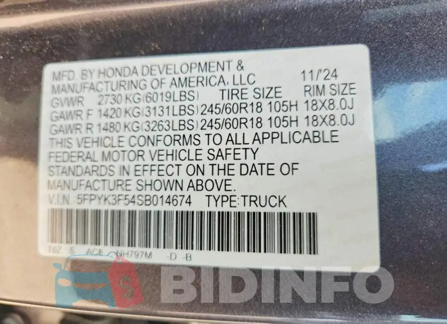 5FPYK3F54SB014674 Photo# 12