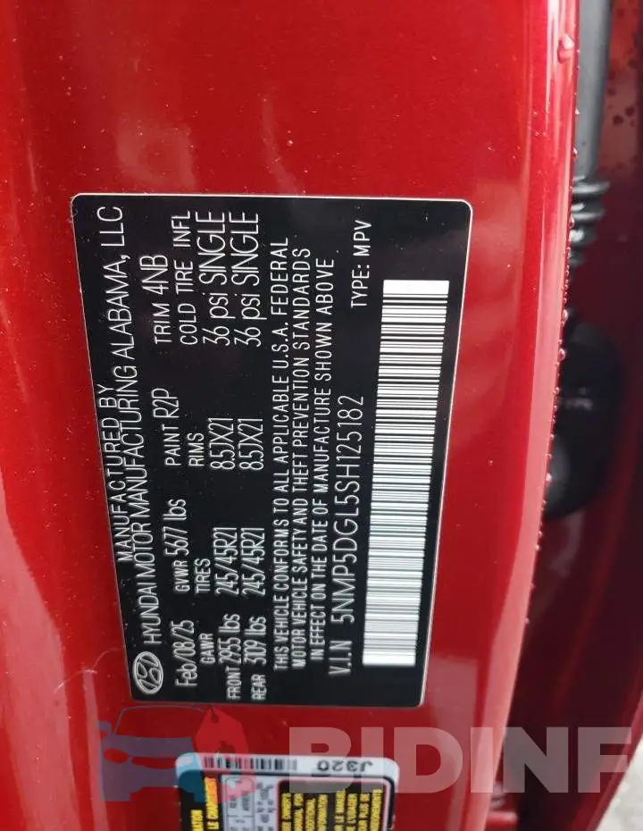 5NMP5DGL5SH125182 Photo# 13