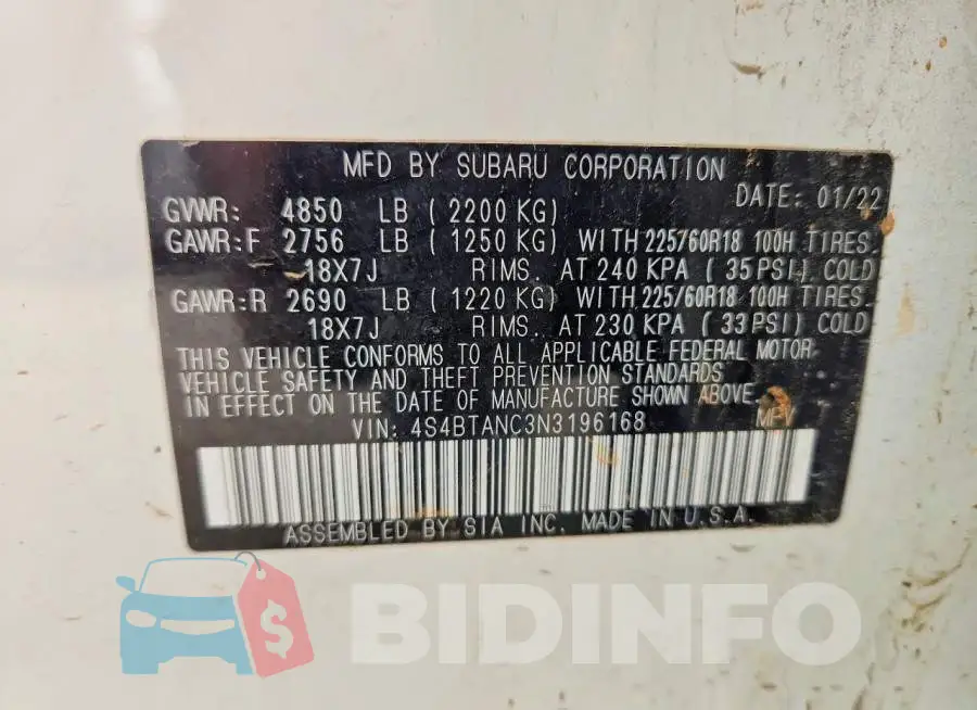 4S4BTANC3N3196168 Photo# 13