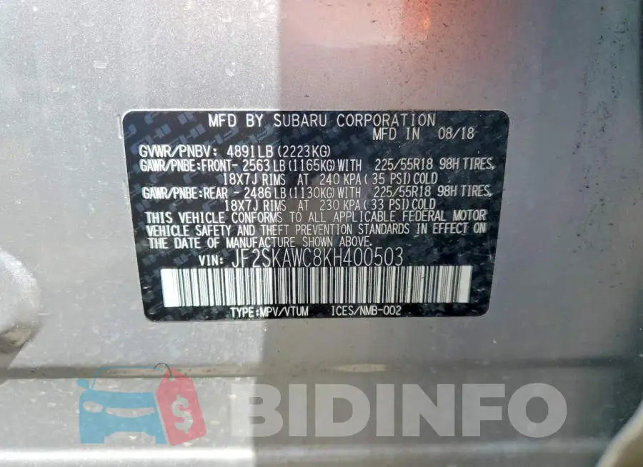 JF2SKAWC8KH400503 Photo# 13