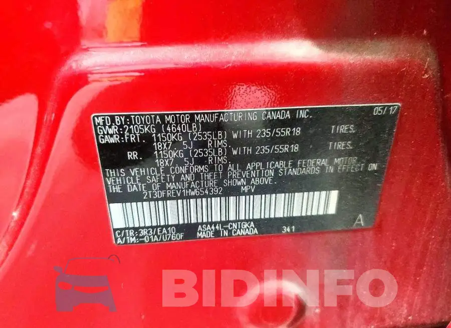 2T3DFREV1HW654392 Photo# 13