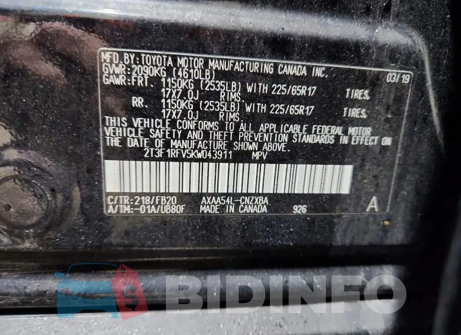 2T3F1RFV5KW043911 Photo# 14