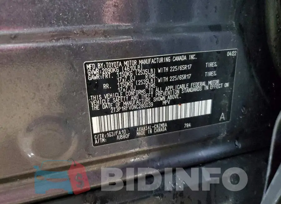 2T3P1RFV0NC280039 Photo# 12