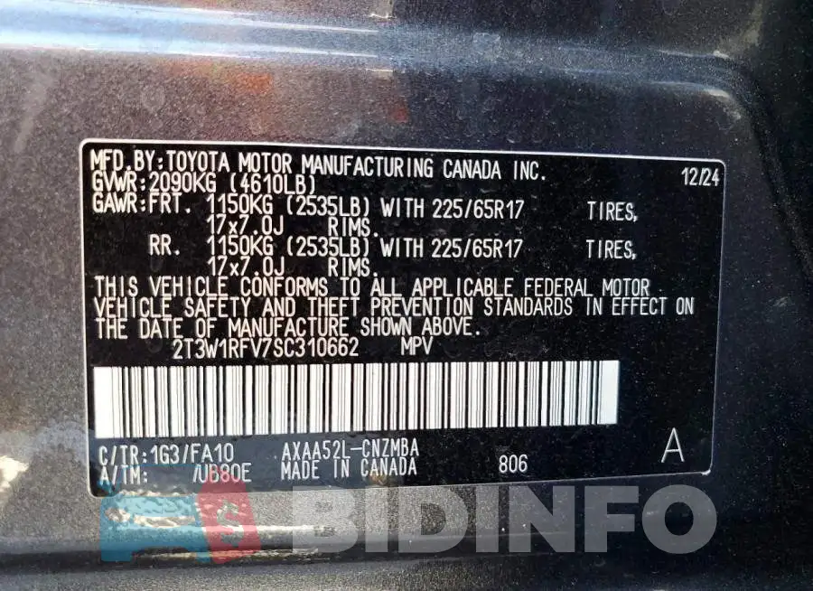2T3W1RFV7SC310662 Photo# 13