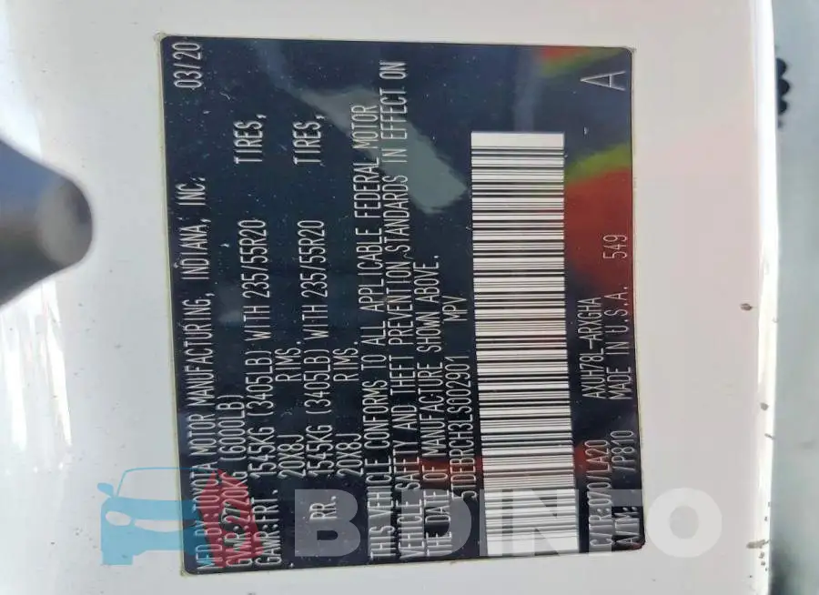 5TDEBRCH3LS002901 Photo# 13