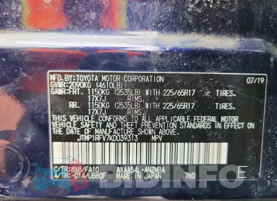 JTMP1RFV7KD039313 Photo# 13